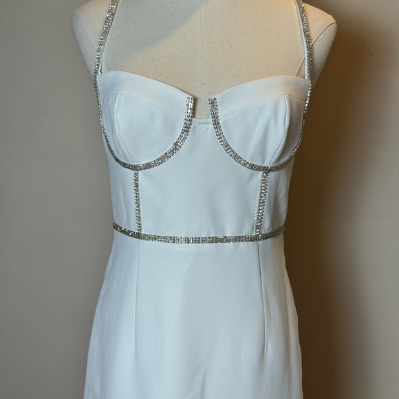 Self-Portrait White Bonded Crepe Midi Dress – Size 6 - Picture 5 of 10